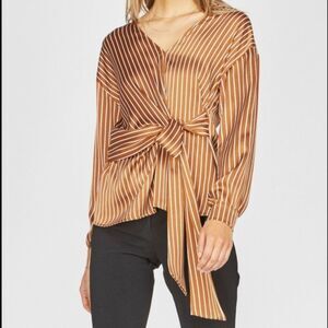 Greylin for Anthropologie Bronze Striped Faux Wrap Blouse Size M
